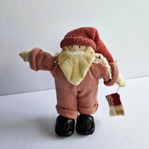 Vintage Cloth Cottagecore Santa Doll Ornament 6.5" Scandinavian Style Holiday